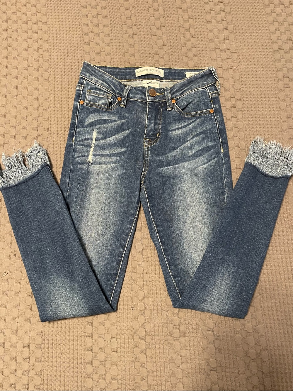 Mashed Potatoes Denim Mid-rise Skinny Jeans with Fringe